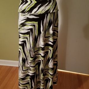MAXI BIAS KNIT SKIRT IN LIME GREEN-BLACK-WHITE GEO